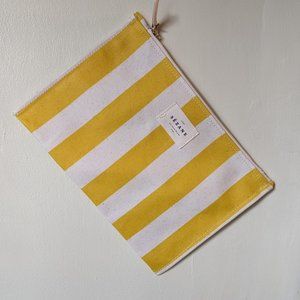 Sezane Coated Cotton Canvas Clutch - Yellow/Ecru Stripe - NEW
